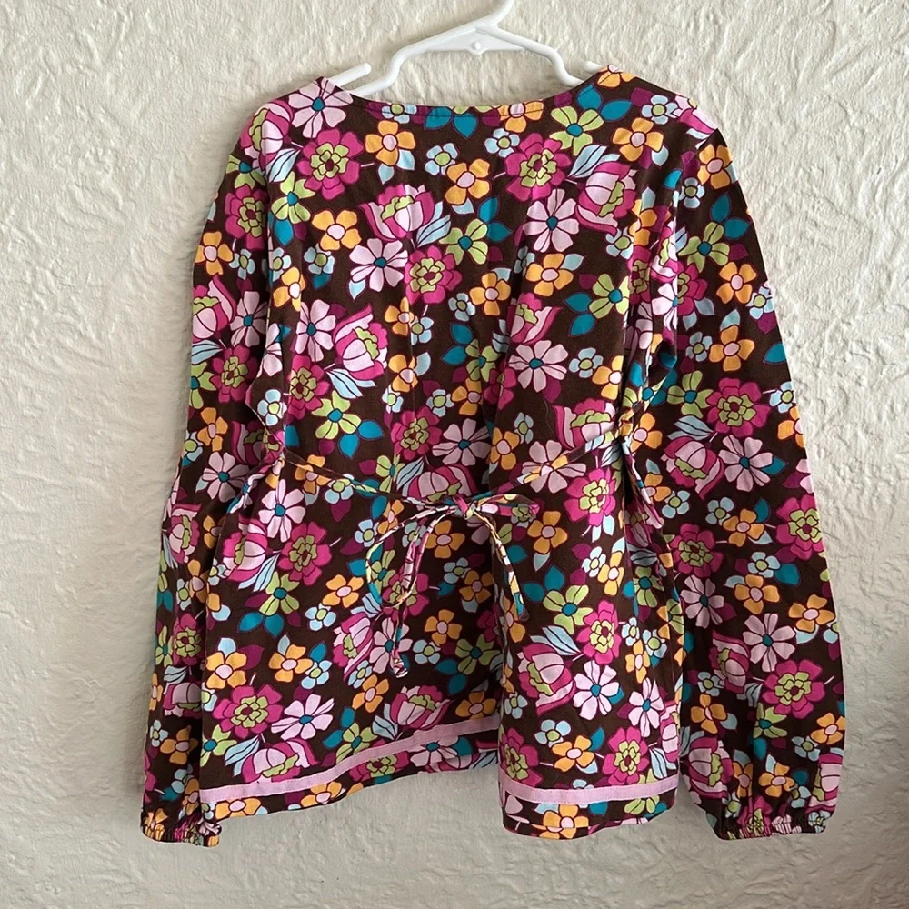 Hanna Andersson Floral Long Sleeve Trapeze Top Shirt Brown Pink Orange Blue 10